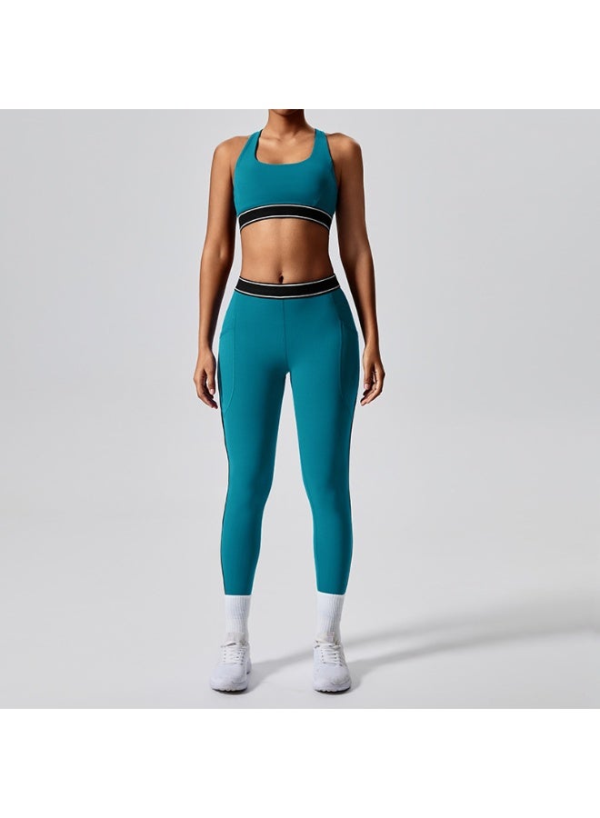Sports Crop Top Pants 2 Piece Set Woman Sleeveless Strap Vest High Waist Trousers Women Yoga Running Gym Workout Fitness Clothes - Image 1