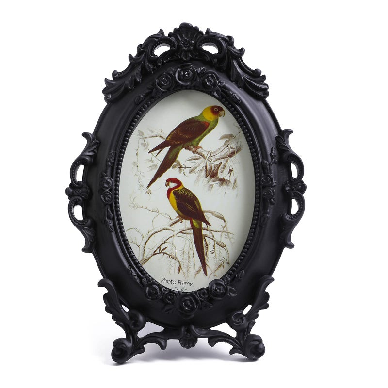 SIKOO Ornate Picture Frame 4x6 Antique Frames Vintage Frames Tabletop and Wall Mount Oval picture Frame Victorian Home Decor Black