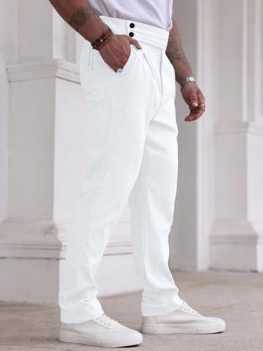 TOPLOT Men's Casual Trouser | Elegant Pleated Front with Dual-Button Waistband| Tapered Ankle Finish | Versatile Easy Movement Fit | Perfect for Casual & Office Use (5277_34_White) - Image 2