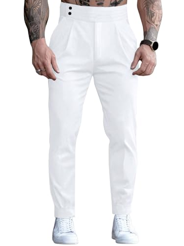 TOPLOT Men's Casual Trouser | Elegant Pleated Front with Dual-Button Waistband| Tapered Ankle Finish | Versatile Easy Movement Fit | Perfect for Casual & Office Use (5277_34_White) - Image 1