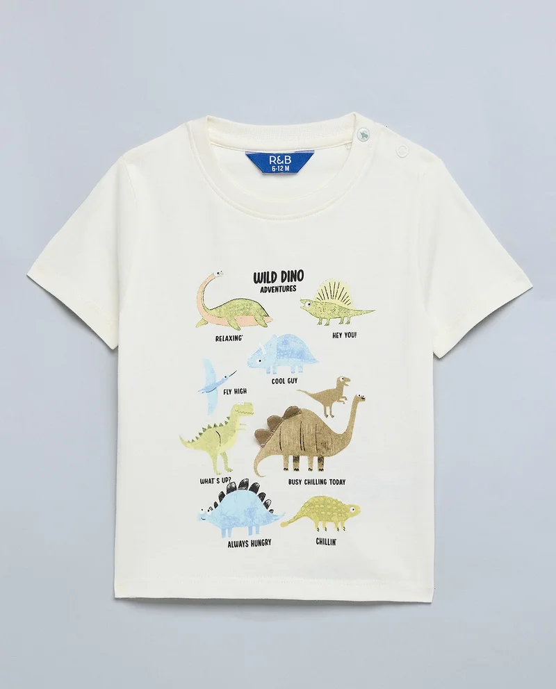 أر أند بي Dino Print T-Shirt with Crew Neck and Short Sleeves