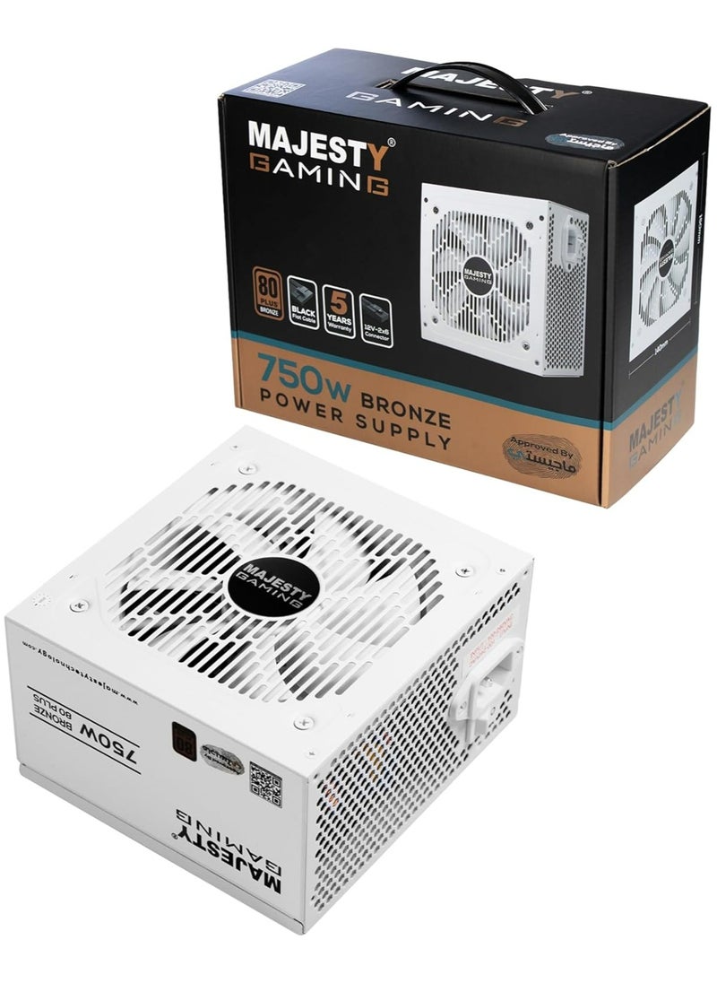 Majesty Majesty Power Supply 750W Bronze Non-Modular Low Noise Power Supply - ATX 3.0 and PCIe 5.0 Compatible - 105°C Capacitors - 80+ Bronze Efficiency - White  - Image 1