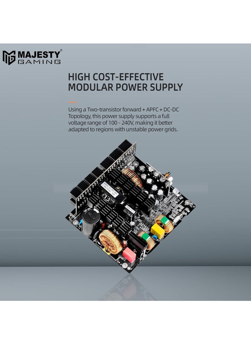 Majesty Majesty Power Supply 750W Bronze Non-Modular Low Noise Power Supply - ATX 3.0 and PCIe 5.0 Compatible - 105°C Capacitors - 80+ Bronze Efficiency - White  - Image 5