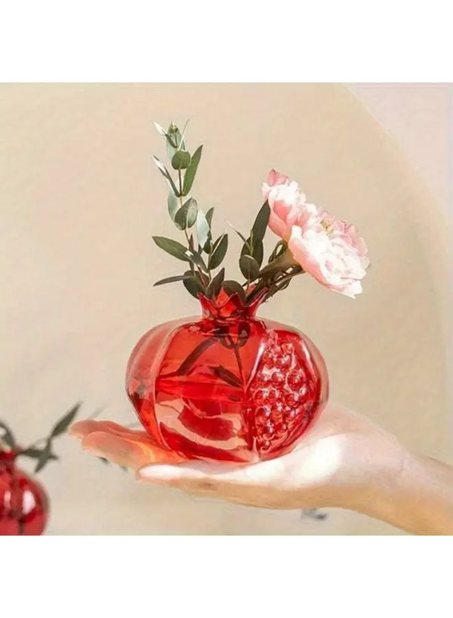Red Pomegranate Vase Modern Glass Planter Hydroponic Floral Pot Home Dining Office Decor - Image 1