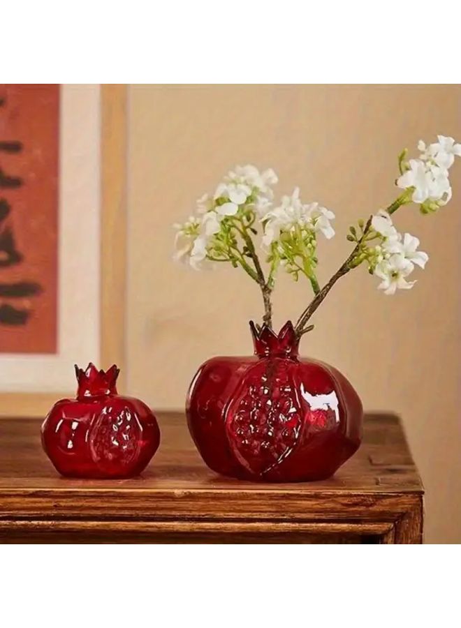 Red Pomegranate Vase Modern Glass Planter Hydroponic Floral Pot Home Dining Office Decor - Image 2