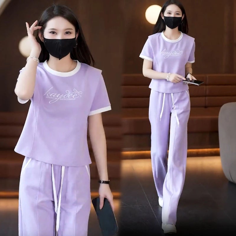Casual Sportswear Suit for Women 2026 Summer New Stylish Mom Outfit Fashionable Loose Plus Size Slimming Two-Piece Set - Image 3