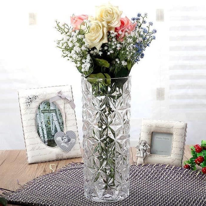 1 PIECES GLASS FLOWER VASE FOR HOME DECOR 8 INCH TRANSPARENT SMALL SIZE FLOWER VASES FOR CENTERPIECES MODERN CLEAR ROSE VASE HEAVY DUTY CRYSTAL TALL CYLINDER FLARED VASE