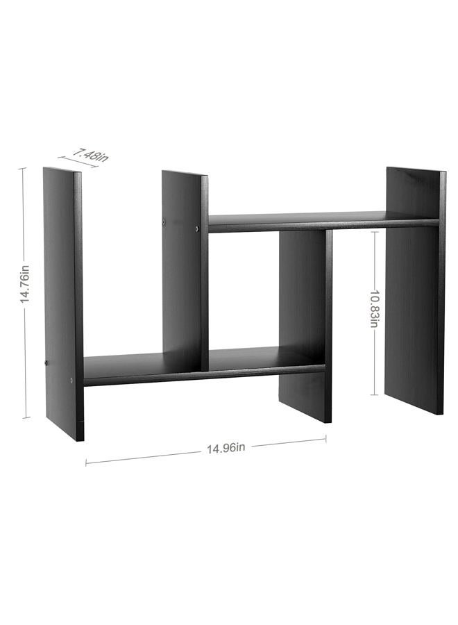 FNBAR Desk Shelves Wood Desktop Orgnizer Shelf.Office Organization for Top of Desk Organizers and Accessories Bookshelf Shelving,Adjustable Tier H-Shape Mini Bookcase(Black) - Image 4