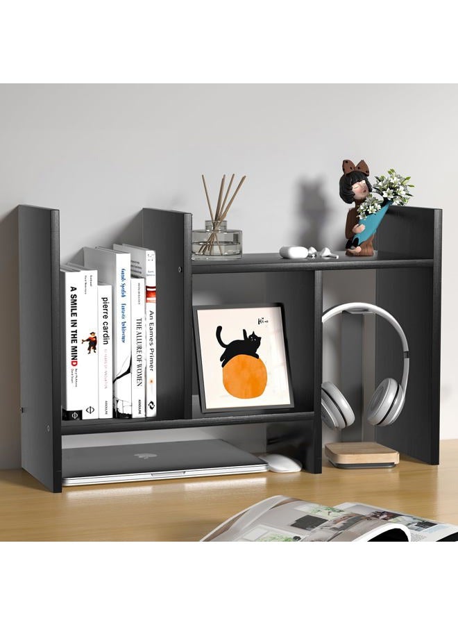 FNBAR Desk Shelves Wood Desktop Orgnizer Shelf.Office Organization for Top of Desk Organizers and Accessories Bookshelf Shelving,Adjustable Tier H-Shape Mini Bookcase(Black) - Image 1