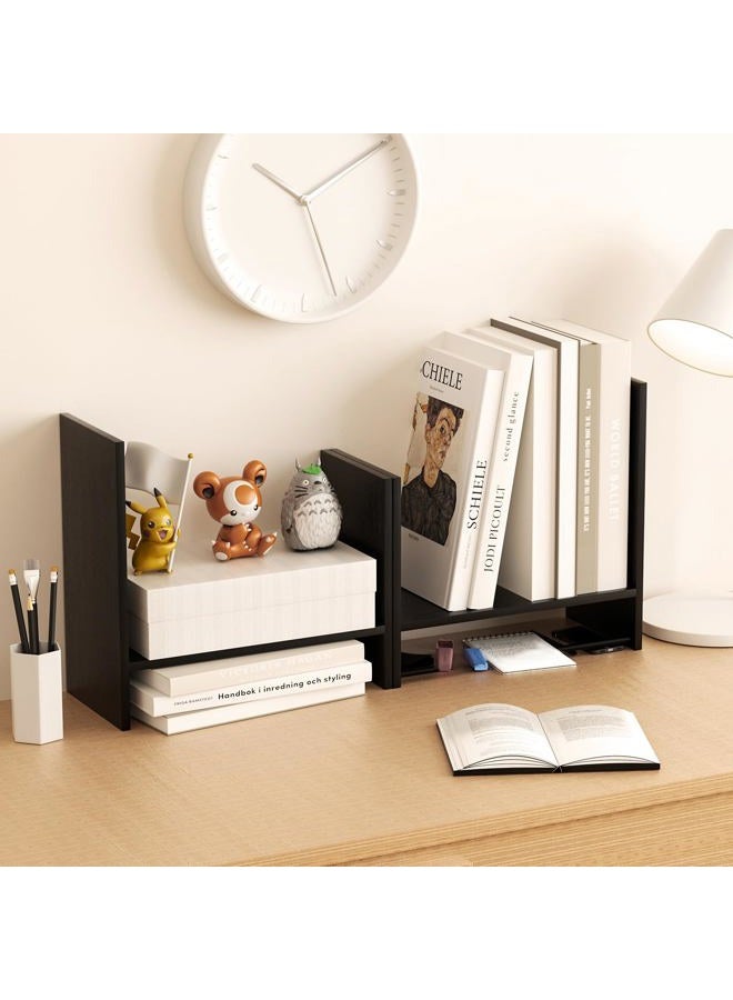 FNBAR Desk Shelves Wood Desktop Orgnizer Shelf.Office Organization for Top of Desk Organizers and Accessories Bookshelf Shelving,Adjustable Tier H-Shape Mini Bookcase(Black) - Image 2