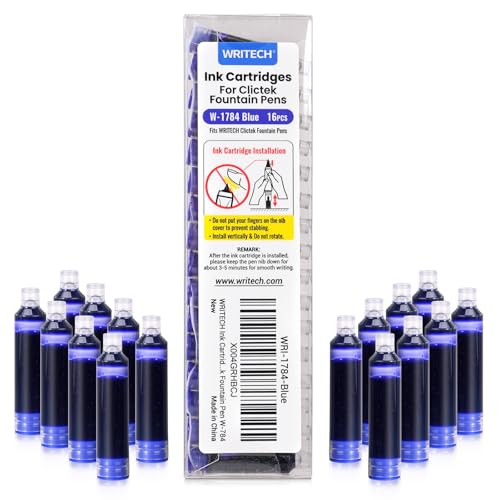 WRITECH W-1784 Cartridge Blue Ink: 16ct Blue Ink Cartridges Set Clictek Fountain Pens - Image 1