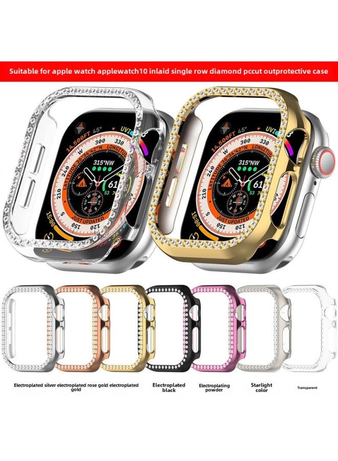 Suitable For AppleWatch Protective Case S9 Apple Watch Diamond-encrusted S8 Frame Case S10 Electroplated Single-row Diamond Case-Color:Transparent-Dimensions:Apple Iwatch S6/s5/s4/se Generation (44mm)