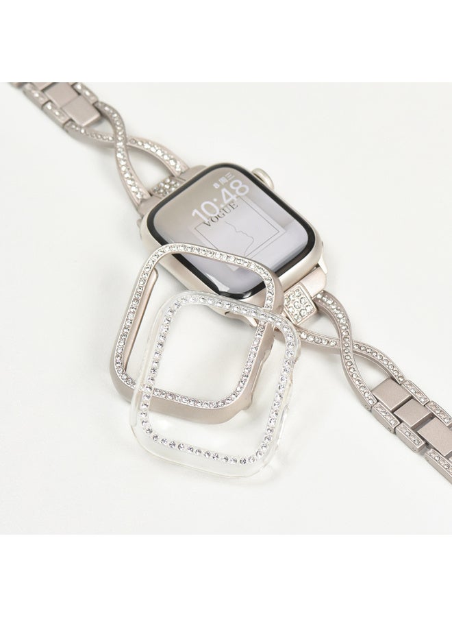 Suitable For AppleWatch Protective Case S9 Apple Watch Diamond-encrusted S8 Frame Case S10 Electroplated Single-row Diamond Case-Color:Transparent-Dimensions:Apple Iwatch S6/s5/s4/se Generation (44mm)