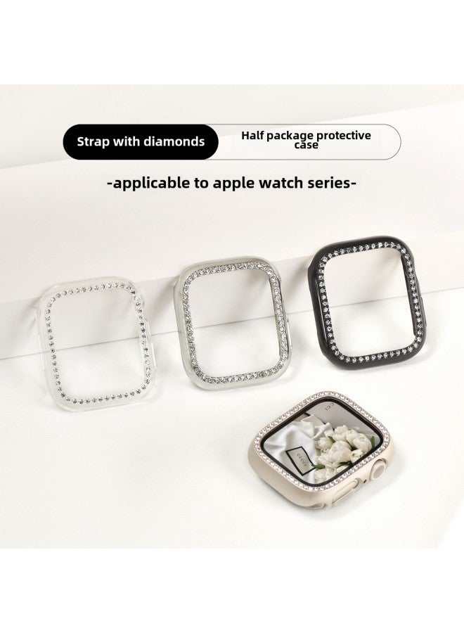 Suitable For AppleWatch Protective Case S9 Apple Watch Diamond-encrusted S8 Frame Case S10 Electroplated Single-row Diamond Case-Color:Transparent-Dimensions:Apple Iwatch S6/s5/s4/se Generation (44mm)