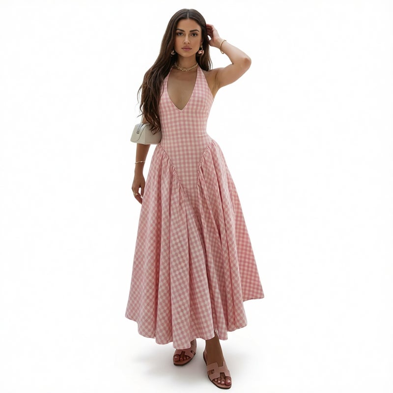 Elegant V-Neck Wrap Waist French Style Dress - Image 1