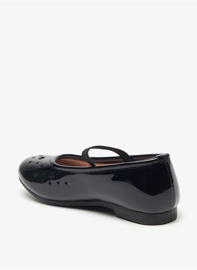 Flora Bella By Shoexpress Star Textured Ballerina School Shoes with Elasticated Strap
