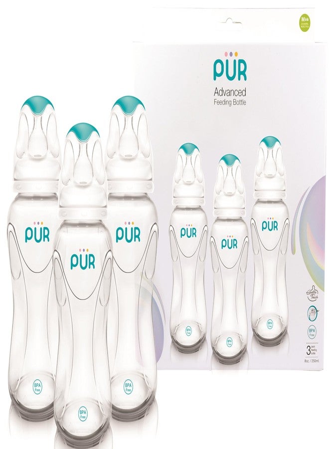 Pur Advanced Slim Plastic Baby Feeding Bottle Set| BPA Free | Ideal for 3 Months+| Designed to Resemble Breastfeeding | Uniquely Designed Nipple with a Air Value | Pack of 3 | 250ml | 1806 - Image 1