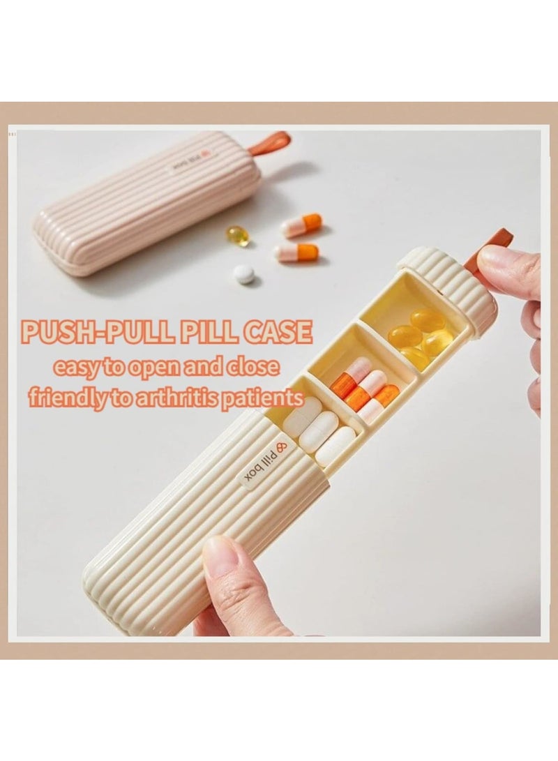 Suntown Travel Pill Organizers, BPA Free Portable Pill Box with Hanging Rope, Pull-Out Compartments, Pill Box for Supplements, Pills, 3 Times a Day, Vitamins Medication Organizer, Beige - Image 3