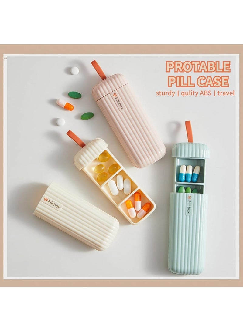 Suntown Travel Pill Organizers, BPA Free Portable Pill Box with Hanging Rope, Pull-Out Compartments, Pill Box for Supplements, Pills, 3 Times a Day, Vitamins Medication Organizer, Beige - Image 2