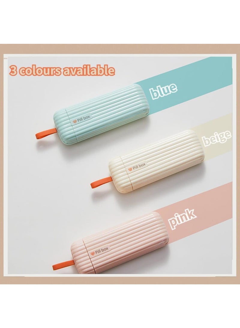 Suntown Travel Pill Organizers, BPA Free Portable Pill Box with Hanging Rope, Pull-Out Compartments, Pill Box for Supplements, Pills, 3 Times a Day, Vitamins Medication Organizer, Beige - Image 4