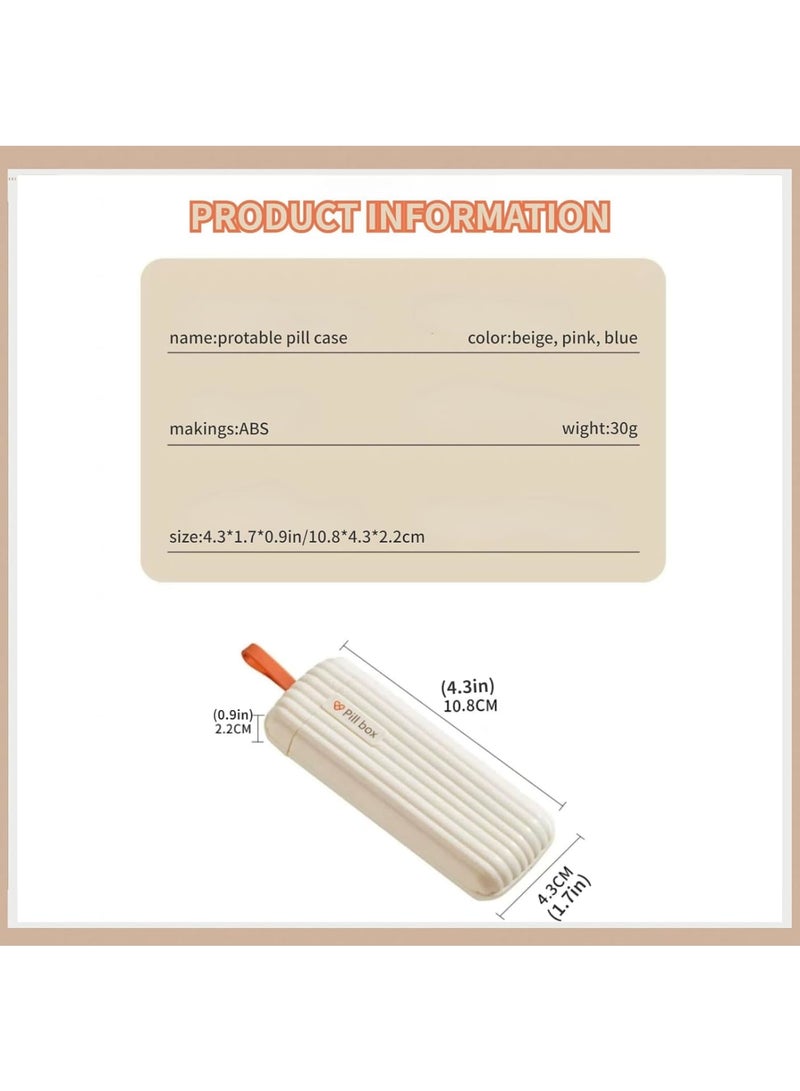 Suntown Travel Pill Organizers, BPA Free Portable Pill Box with Hanging Rope, Pull-Out Compartments, Pill Box for Supplements, Pills, 3 Times a Day, Vitamins Medication Organizer, Beige - Image 5