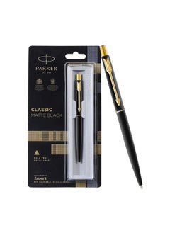 PARKER Classic Matte Black Gold Trim Ball Pen| Ink Color - Blue | Unique Gift For Employees | Leading Pen For Corporate  - Image 1