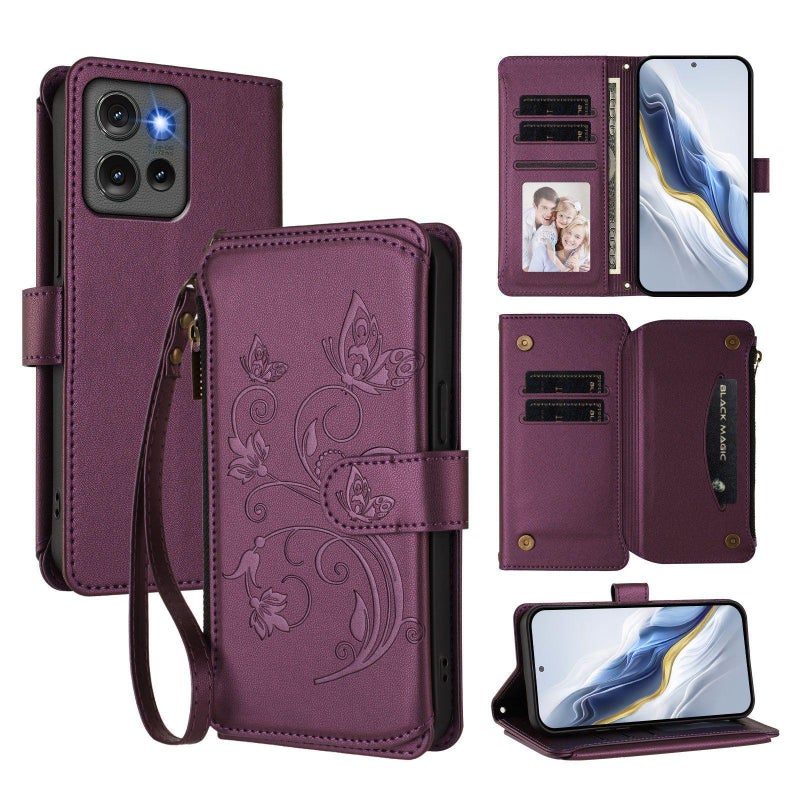 erorex For Motorola Edge 50 5G Global    Multi-card Zipper Wallet Leather Phone Case(Dark Purple) - Image 1