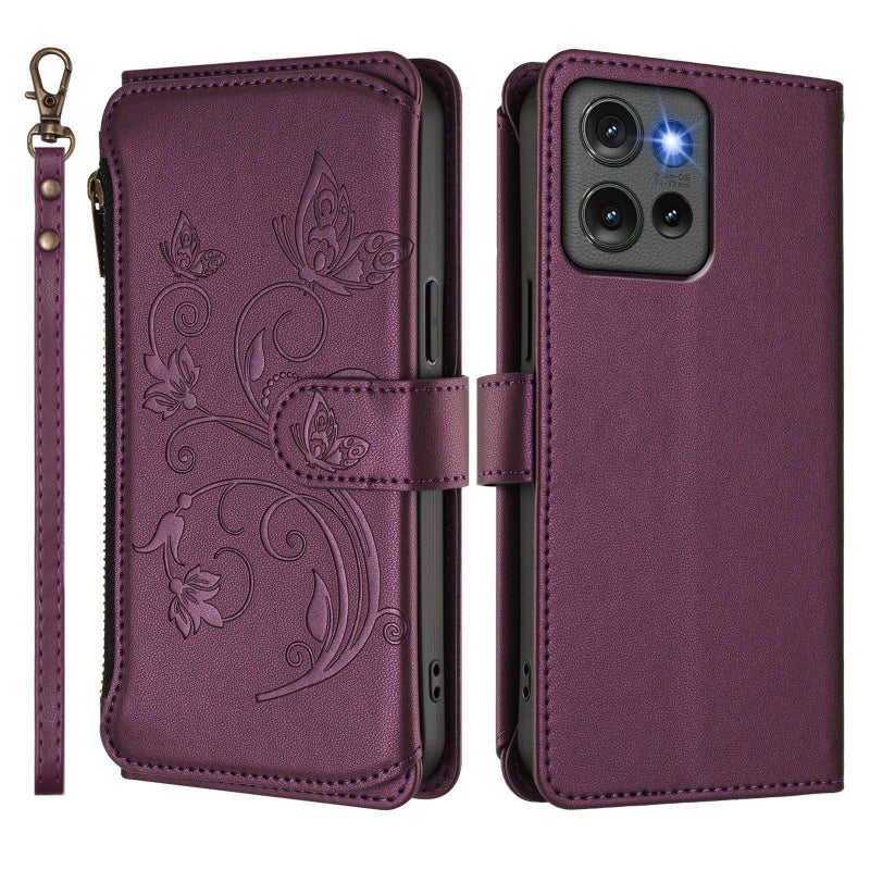 erorex For Motorola Edge 50 5G Global    Multi-card Zipper Wallet Leather Phone Case(Dark Purple) - Image 2
