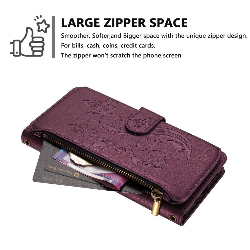 erorex For Motorola Edge 50 5G Global    Multi-card Zipper Wallet Leather Phone Case(Dark Purple) - Image 4