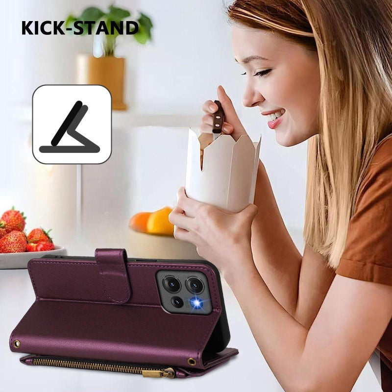 erorex For Motorola Edge 50 5G Global    Multi-card Zipper Wallet Leather Phone Case(Dark Purple) - Image 5