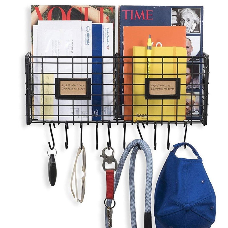 INDIAN DECOR INDIAN DECOR 28288 Organizer Wire Rack Wall Mountable with 10 Hooks for Keys Hats Umbrellas Coats and Bags Black  - Image 1