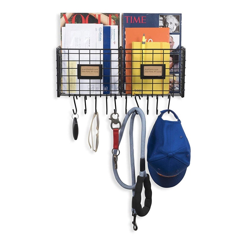 INDIAN DECOR INDIAN DECOR 28288 Organizer Wire Rack Wall Mountable with 10 Hooks for Keys Hats Umbrellas Coats and Bags Black  - Image 2