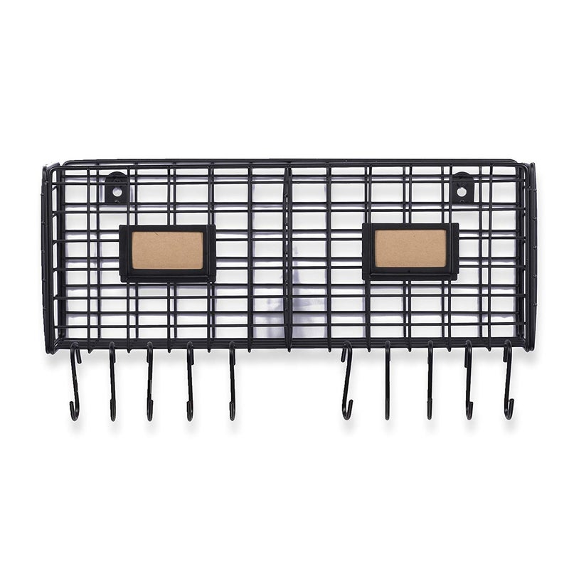 INDIAN DECOR INDIAN DECOR 28288 Organizer Wire Rack Wall Mountable with 10 Hooks for Keys Hats Umbrellas Coats and Bags Black  - Image 5