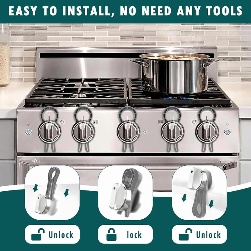 Solaticdo Gas Stove Knob Locks, 5pcs Stove Knob Locks for Child Safety, Heat-Resistant, Baby Proof Oven Knob Covers Locks for Kids and Pets - Image 3