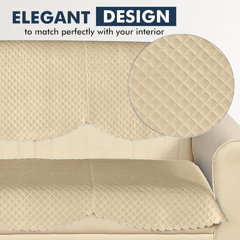 STARNSTYLE Velvet Self Design Quilted Sofa Chair Cover 3 Seater Beige - Image 2