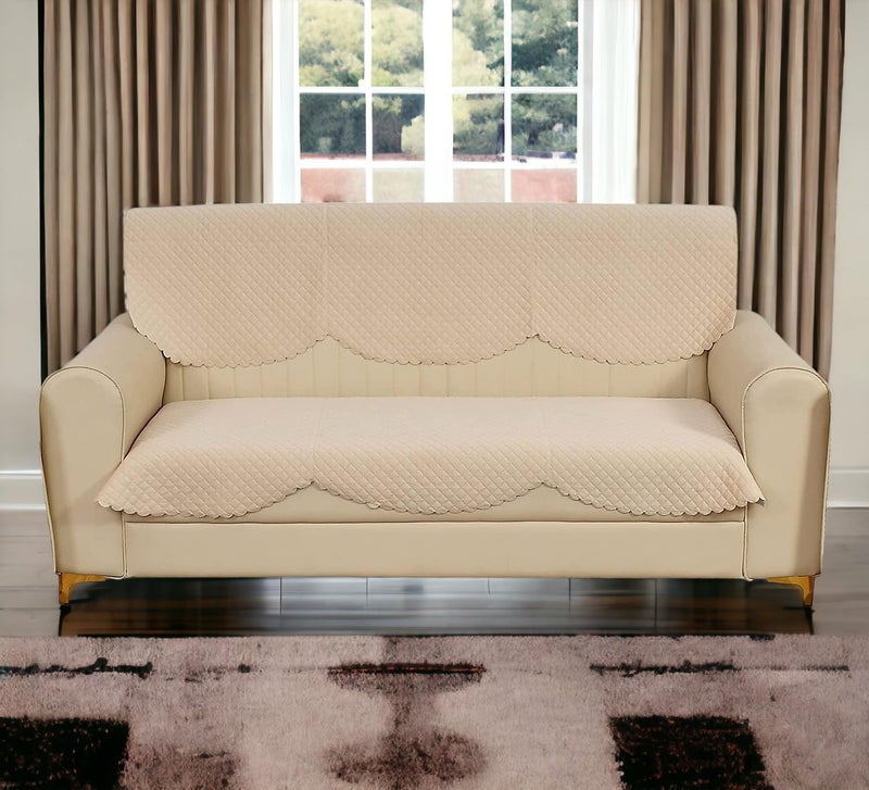 STARNSTYLE Velvet Self Design Quilted Sofa Chair Cover 3 Seater Beige - Image 1