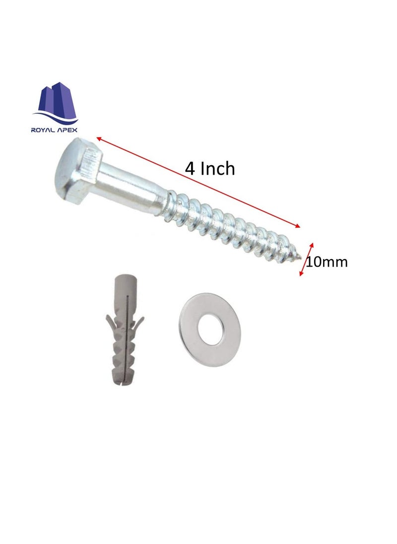Generic 10 Pcs Galvanized (G.I) Hex Head Coach Screws with Washer & Fisher Plug Wood Working for Holding Together Heavy Timber, and Concrete Working. (10mm, Length 4 Inch)  - Image 3