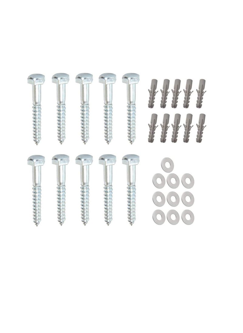 Generic 10 Pcs Galvanized (G.I) Hex Head Coach Screws with Washer & Fisher Plug Wood Working for Holding Together Heavy Timber, and Concrete Working. (10mm, Length 4 Inch)  - Image 2