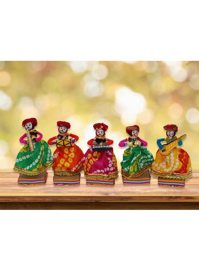 JH Gallery Recycled Material Rajasthani Home Decor Items Musician Bawla Puppets Idol Show Pieces for Home Decor 11 X 28 Cm Multicolor, 5 Pieces (Male Puppets) - Image 4