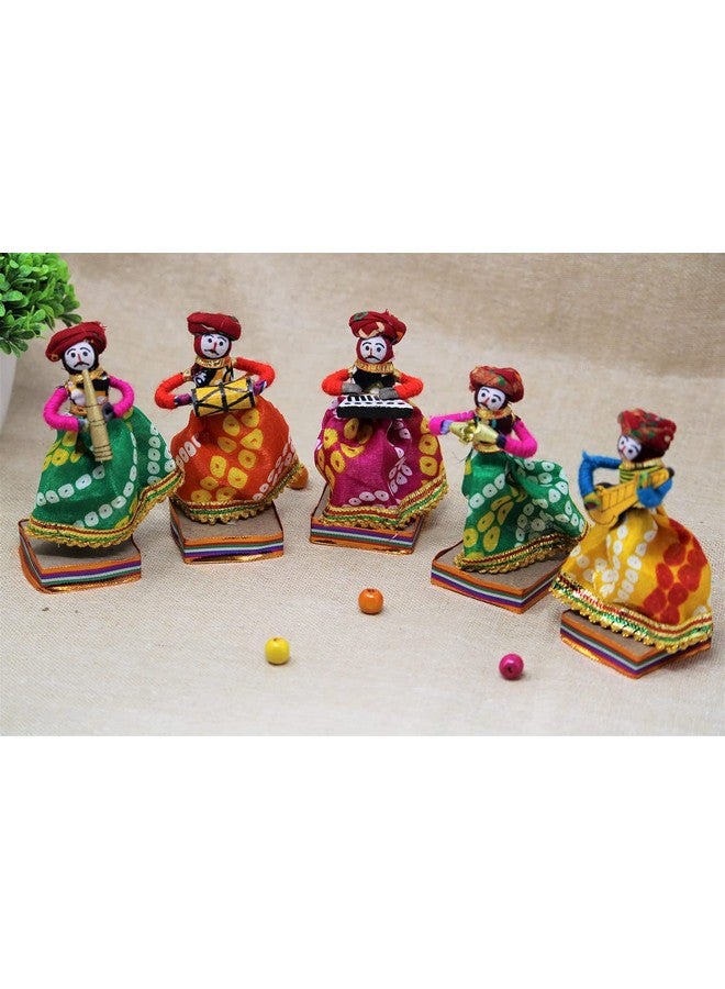 JH Gallery Recycled Material Rajasthani Home Decor Items Musician Bawla Puppets Idol Show Pieces for Home Decor 11 X 28 Cm Multicolor, 5 Pieces (Male Puppets) - Image 3