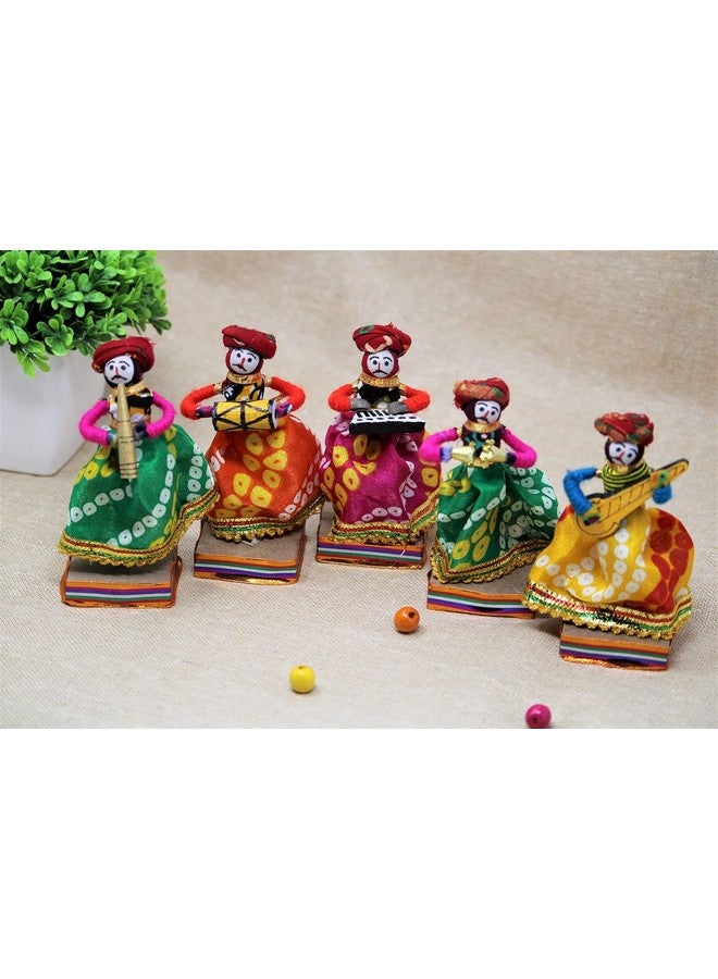 JH Gallery Recycled Material Rajasthani Home Decor Items Musician Bawla Puppets Idol Show Pieces for Home Decor 11 X 28 Cm Multicolor, 5 Pieces (Male Puppets) - Image 1