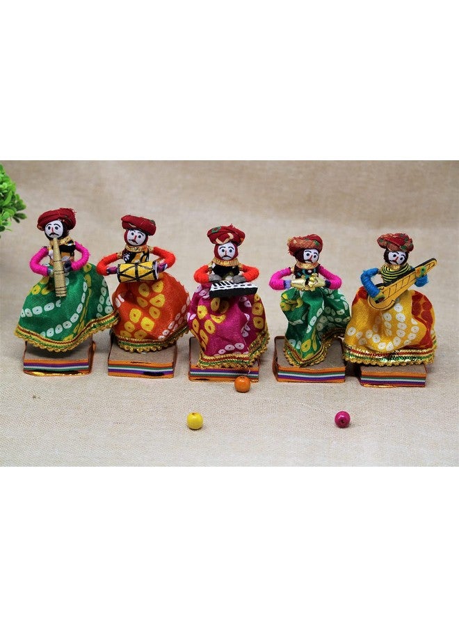 JH Gallery Recycled Material Rajasthani Home Decor Items Musician Bawla Puppets Idol Show Pieces for Home Decor 11 X 28 Cm Multicolor, 5 Pieces (Male Puppets) - Image 2