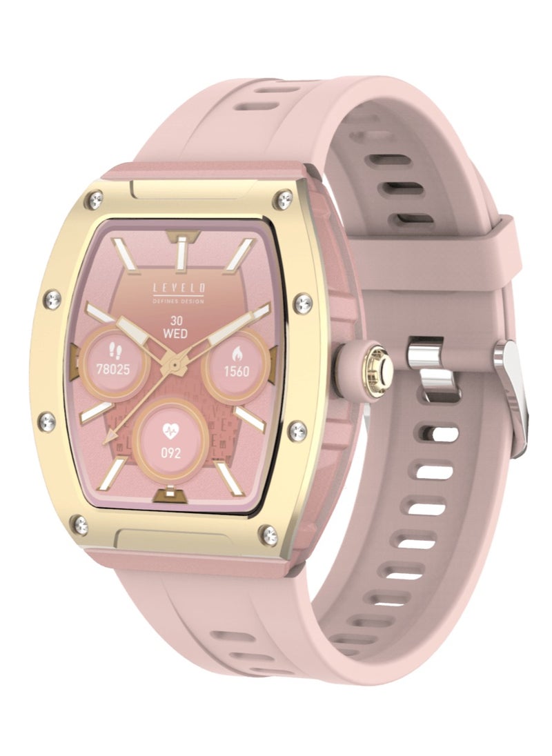 LEVELO Spectrum Ladies Smart watch / Built-in Microphone & Speaker / Music Playback / Quick Menu Navigation / Built-in Games / Reminders / Single-Chip BT & Calling / Built-in Calculator / Up to 6 Days Bluetooth Connected - Pink/Gold  - Image 1