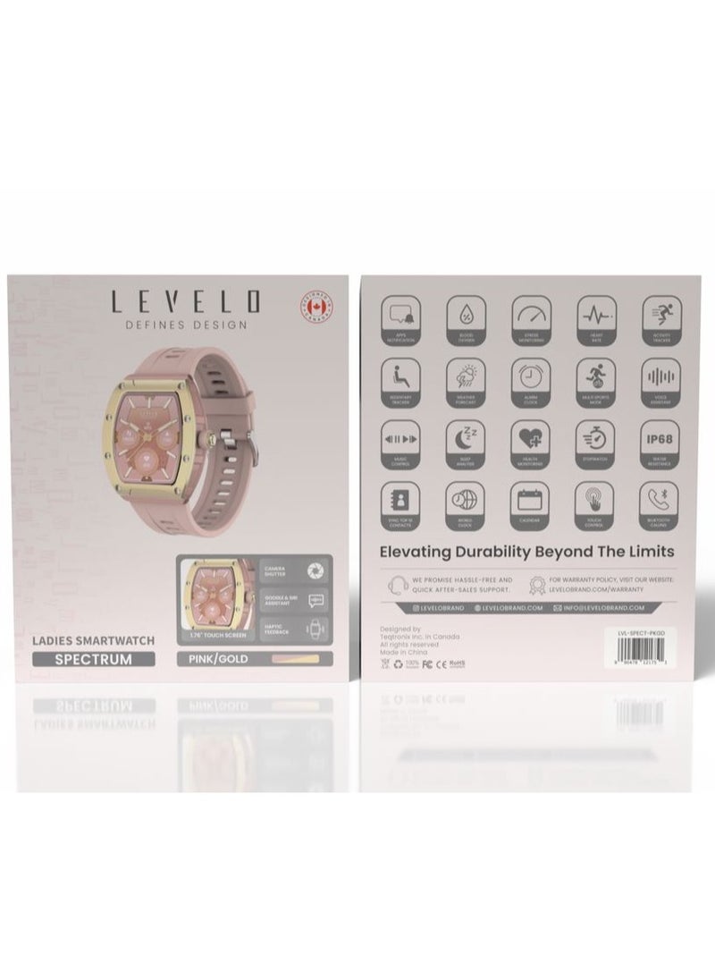 LEVELO Spectrum Ladies Smart watch / Built-in Microphone & Speaker / Music Playback / Quick Menu Navigation / Built-in Games / Reminders / Single-Chip BT & Calling / Built-in Calculator / Up to 6 Days Bluetooth Connected - Pink/Gold  - Image 3