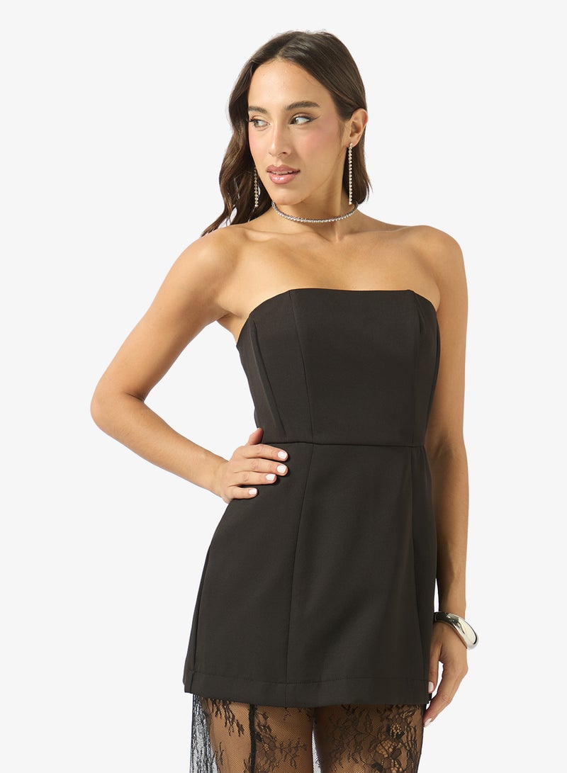Ginger Bandeau Ruched Gather Detail Top & A Line Lace Skirt Set - Image 3