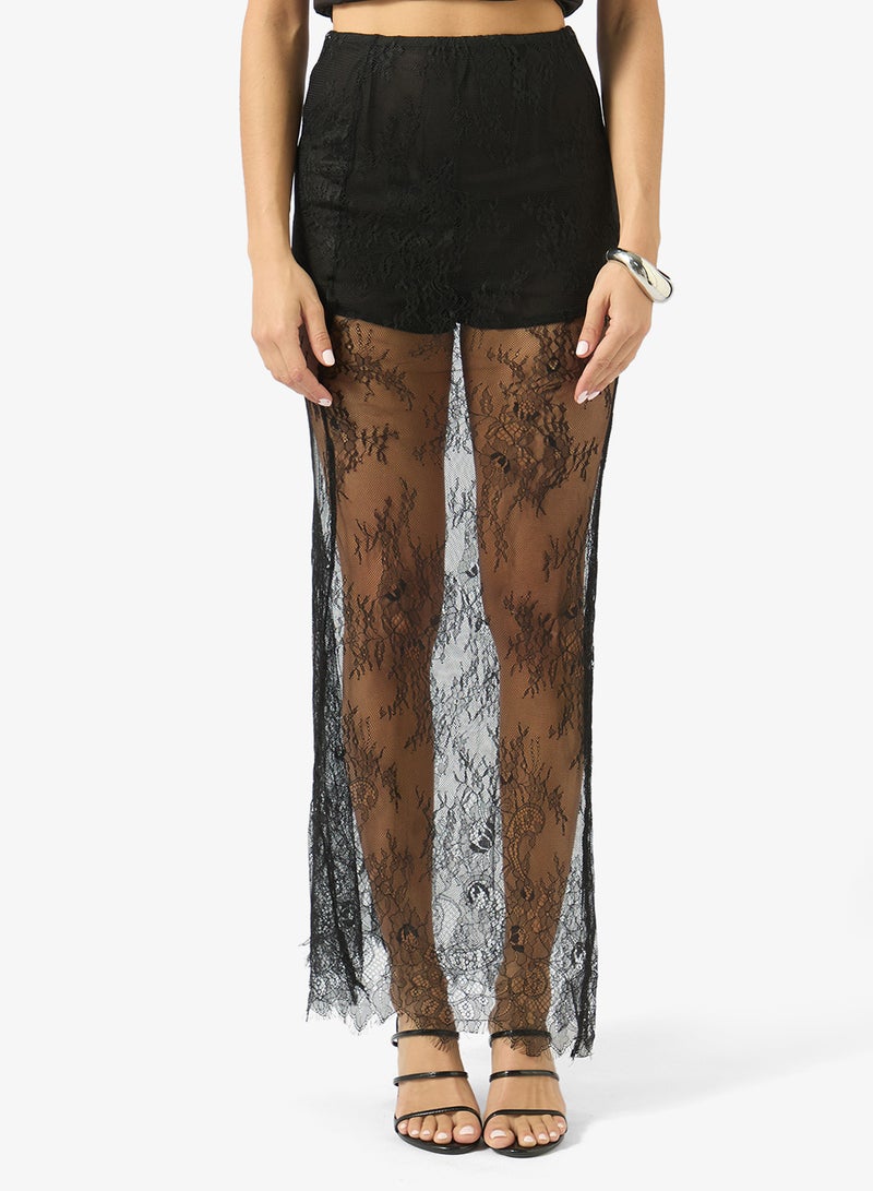 Ginger Bandeau Ruched Gather Detail Top & A Line Lace Skirt Set - Image 4