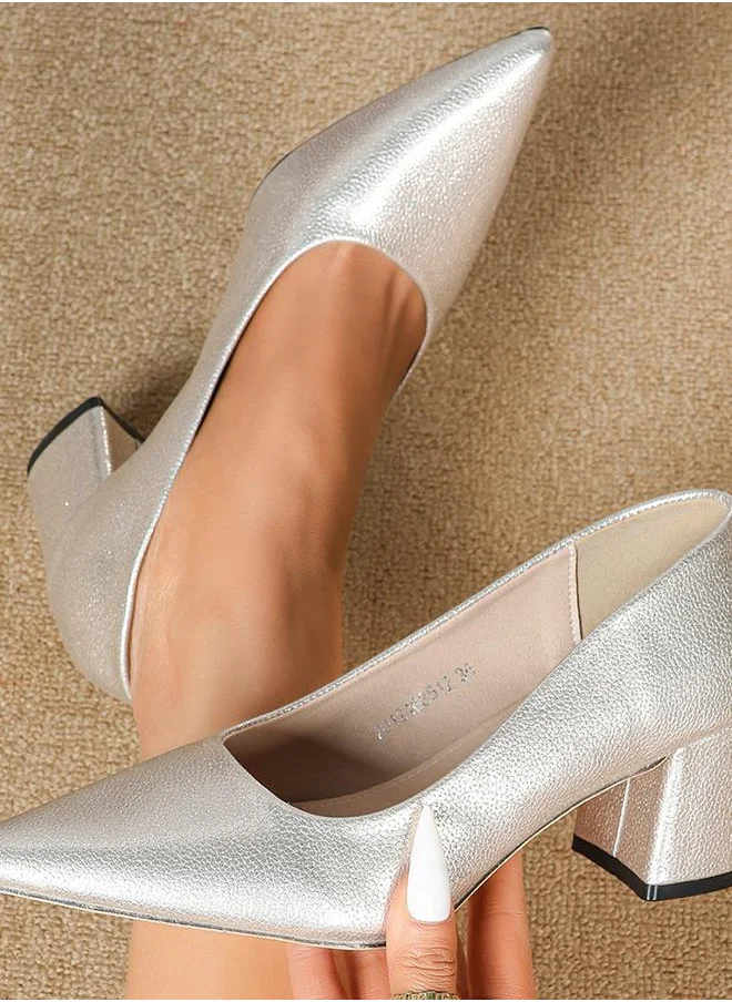 سنيك ايه بيك Block Heels Pointed Toe Pumps by Styli