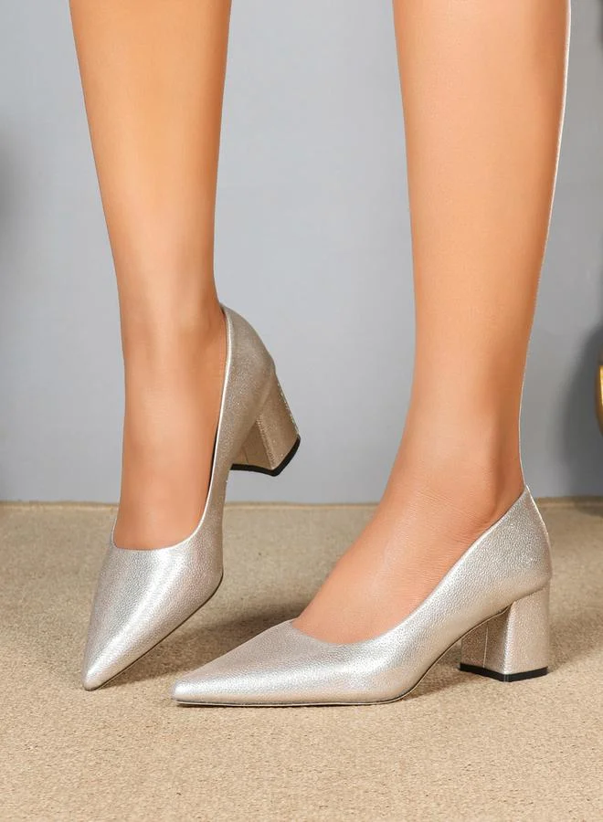 Sneak-a-Peek Block Heels Pointed Toe Pumps by Styli