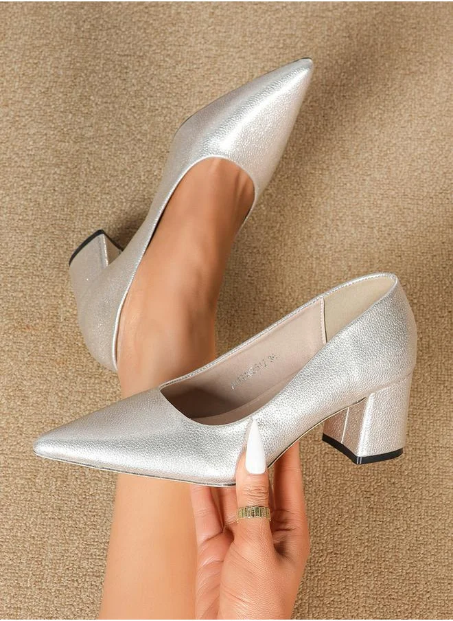 سنيك ايه بيك Block Heels Pointed Toe Pumps by Styli