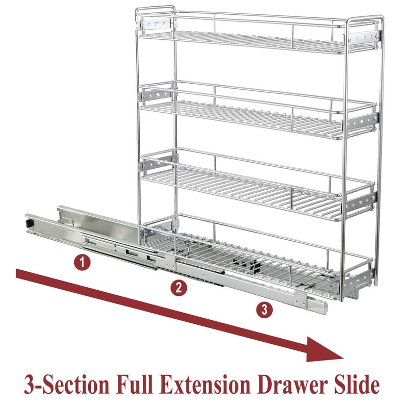 OCG 4-Tier Pull Out Kitchen Cabinet Spice Rack Holder Shelves (5" W x 21" D), Slide Out Slim Storage Wire Baskets for Storage Organization, Narrow Pull Out Storage for Narrow Space - Image 3